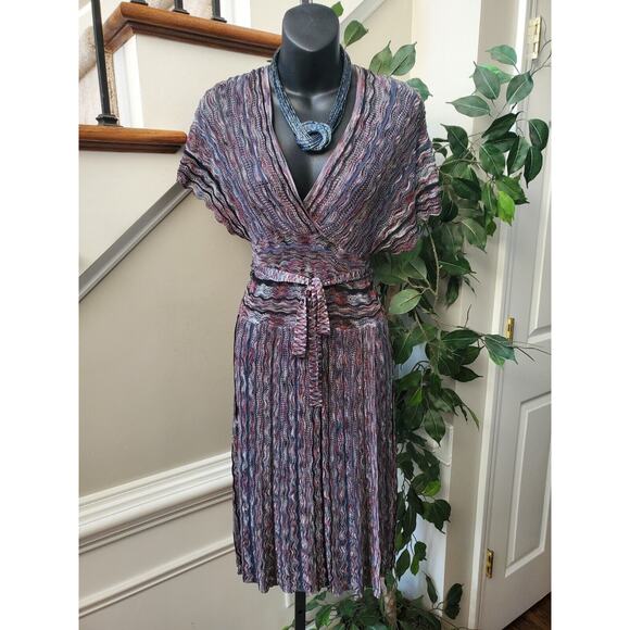 Laundry Women's Multicolor Viscose V-Neck Short Sleeve Knee Length Dress Large - Picture 13 of 13